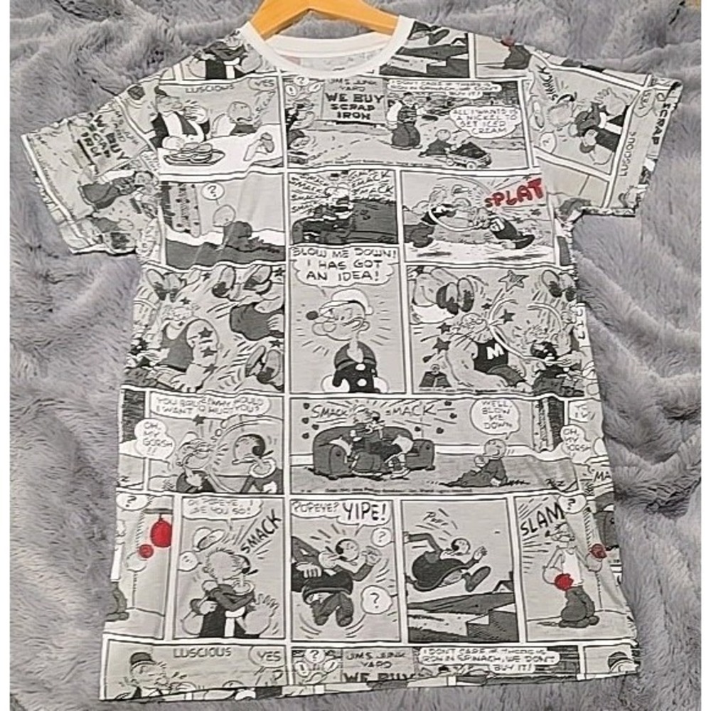 Popeye The Sailor Man Comic Strip All Over Print T-Shirt‎ Mens Small Vintage